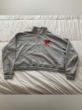 Source Unknown Gray USC 'Fight On' Quarter-Zip Varsity Jacket